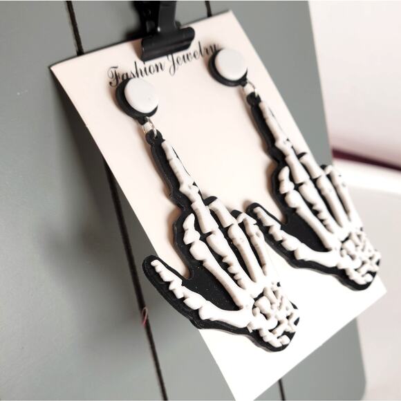 Skeleton Hand Earring Middle Finger Drop Statement Jewelry Punk Goth 3" NWT Edgy - Picture 4 of 7